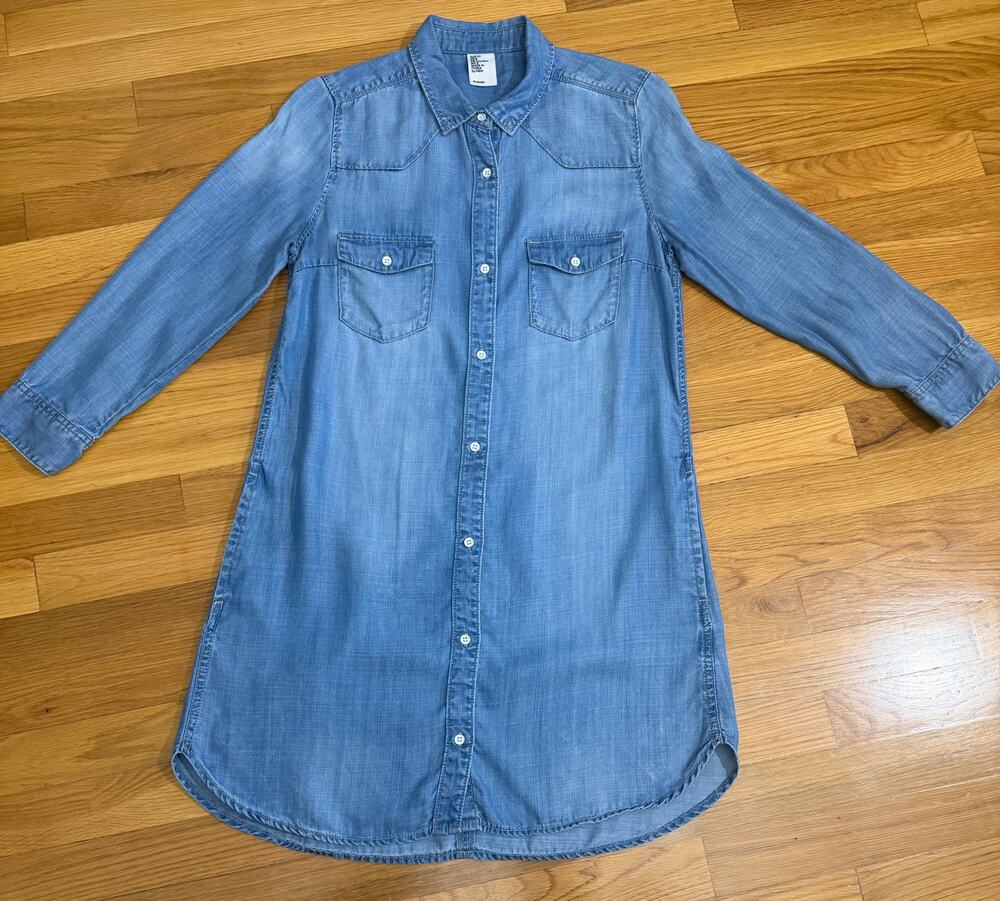 H&M Chambray Button Front Shirt Dress Blue Denim Look Size M
